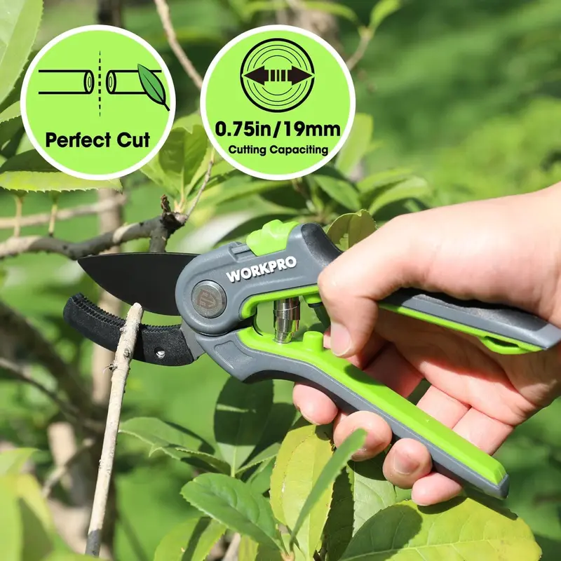 WORKPRO Amboss-Gartenschere, 20 cm (8 Zoll), professionelle Handgarten-Schere mit scharfen SK5-Stahl-Klingen, ideales Gartenwerkzeug zum Schneiden und Beschneiden, grün