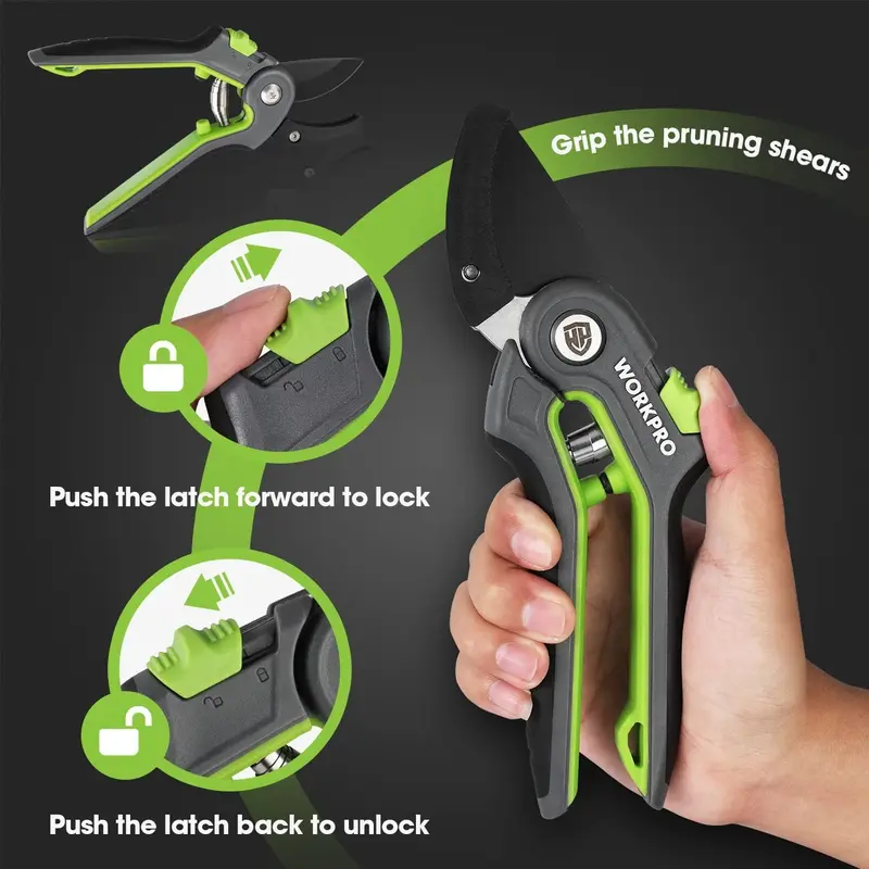 WORKPRO Amboss-Gartenschere, 20 cm (8 Zoll), professionelle Handgarten-Schere mit scharfen SK5-Stahl-Klingen, ideales Gartenwerkzeug zum Schneiden und Beschneiden, grün