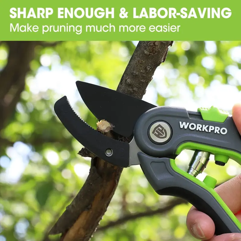 WORKPRO Amboss-Gartenschere, 20 cm (8 Zoll), professionelle Handgarten-Schere mit scharfen SK5-Stahl-Klingen, ideales Gartenwerkzeug zum Schneiden und Beschneiden, grün