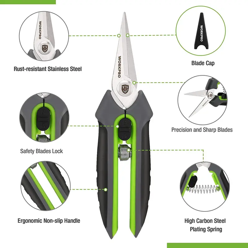 WORKPRO Astschere, 15,9 cm (6,25 Zoll), Gartenschere mit Scheide, gerade Klinge aus rostfreiem Stahl für präzises Beschneiden und Trimmen 2