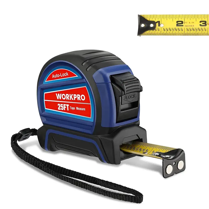 WORKPRO Automatisches Bandmaß, 25 Fuß, Bandmaß mit Bruchangaben alle 1/8" und Genauigkeit von 1/32", schnelle Ablesung