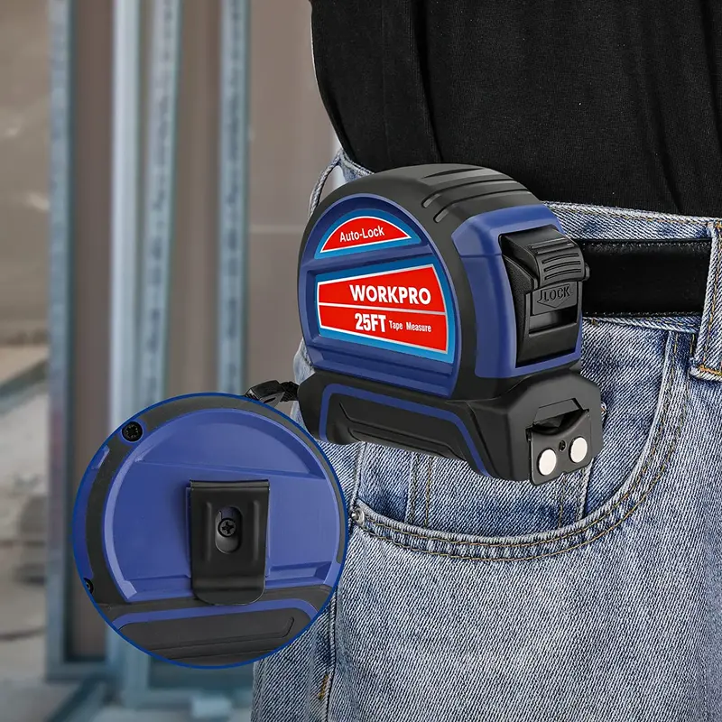 WORKPRO Automatisches Bandmaß, 25 Fuß, Bandmaß mit Bruchangaben alle 1/8" und Genauigkeit von 1/32", schnelle Ablesung