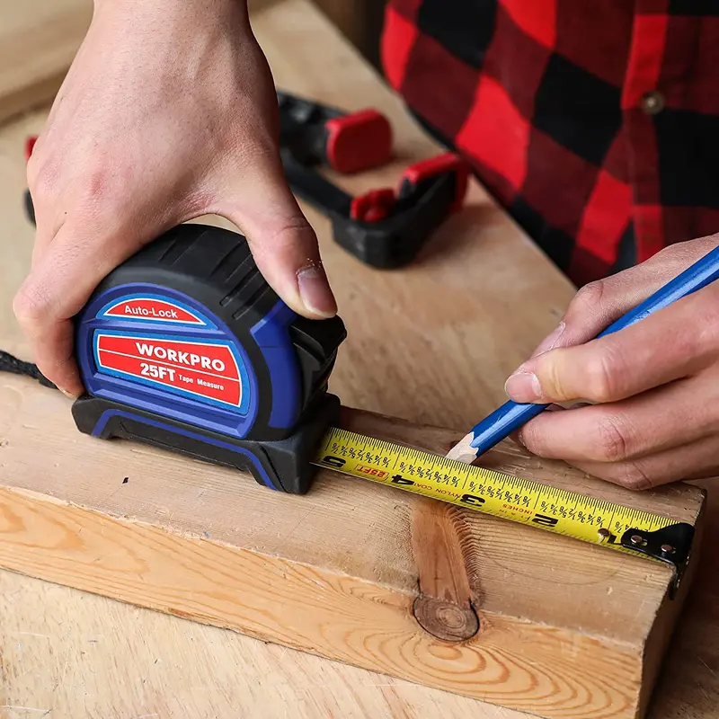 WORKPRO Automatisches Bandmaß, 25 Fuß, Bandmaß mit Bruchangaben alle 1/8" und Genauigkeit von 1/32", schnelle Ablesung