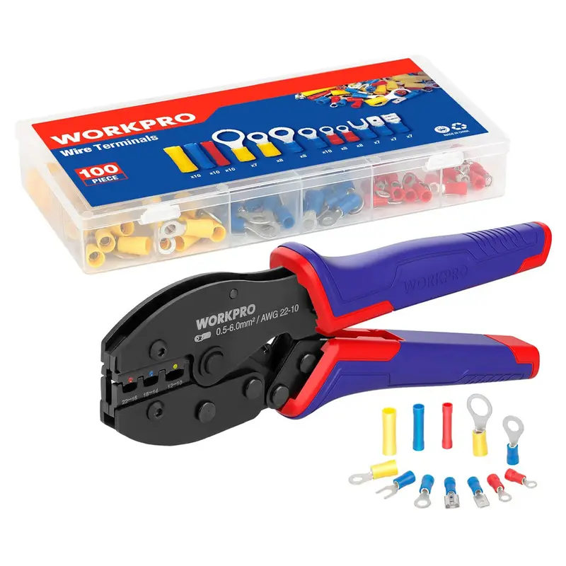 WORKPRO Crimpzange-Set mit 100 Stück Anschlussklemmen
