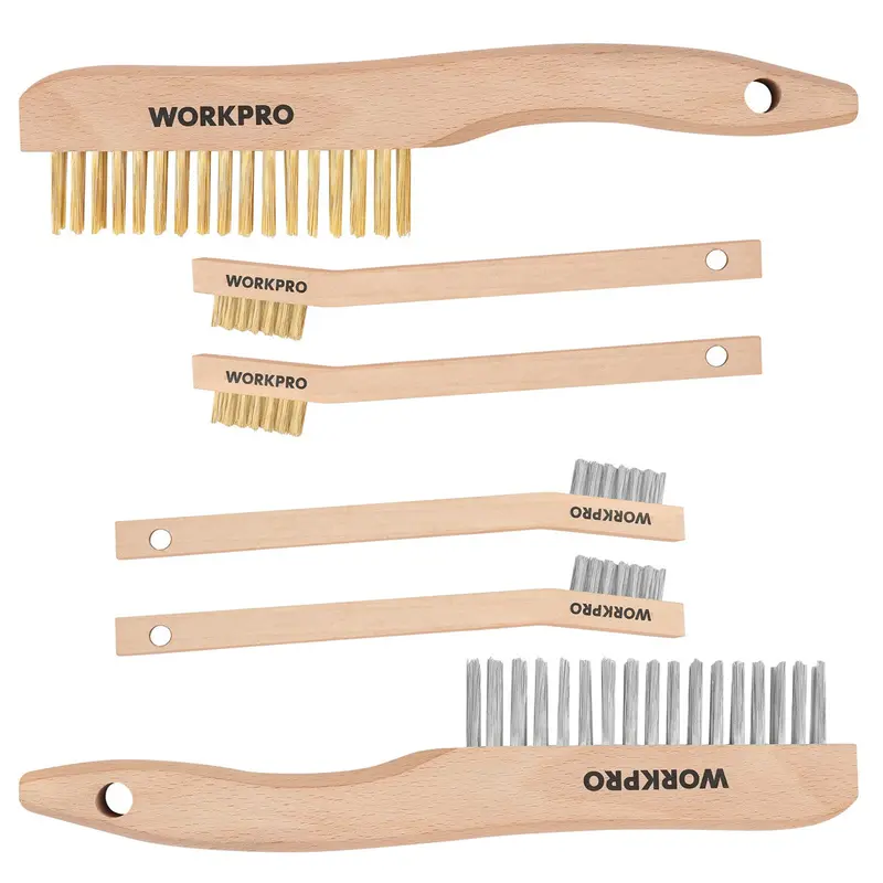 WORKPRO Drahtbürstenset, 6 Stück, Messing-/Edelstahl-Drahtschleifbürsten-Set