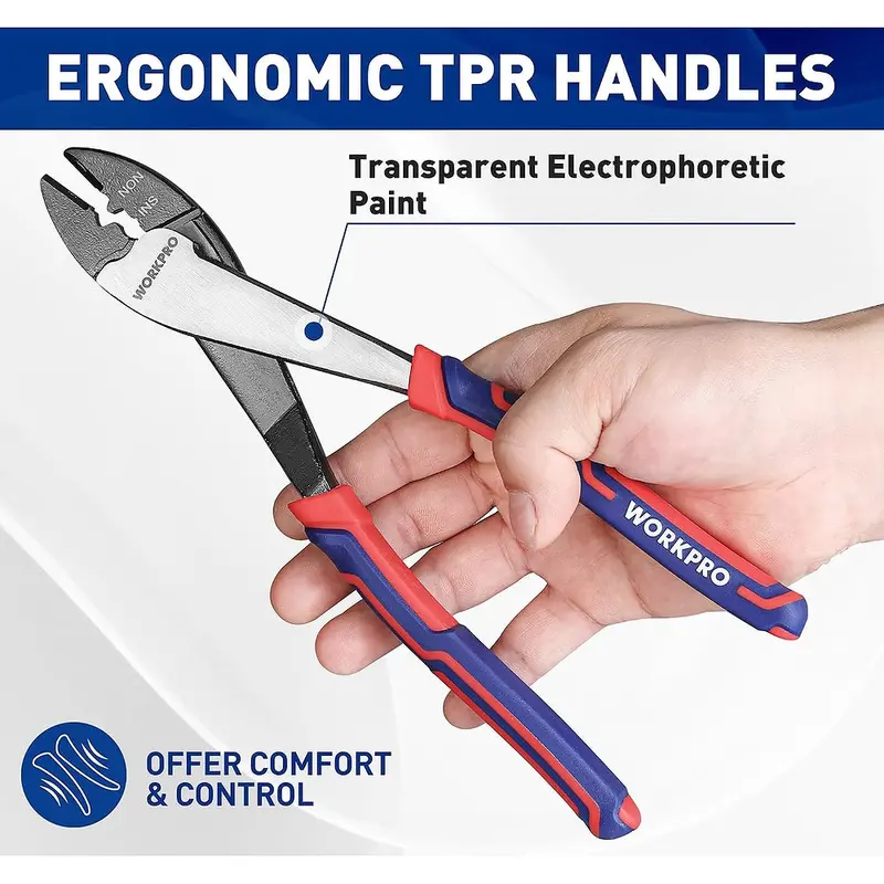 WORKPRO-Drahtschneider/Crimptool, 24 cm, für isolierte und nicht isolierte Anschlüsse und Klemmen (10–22 AWG)