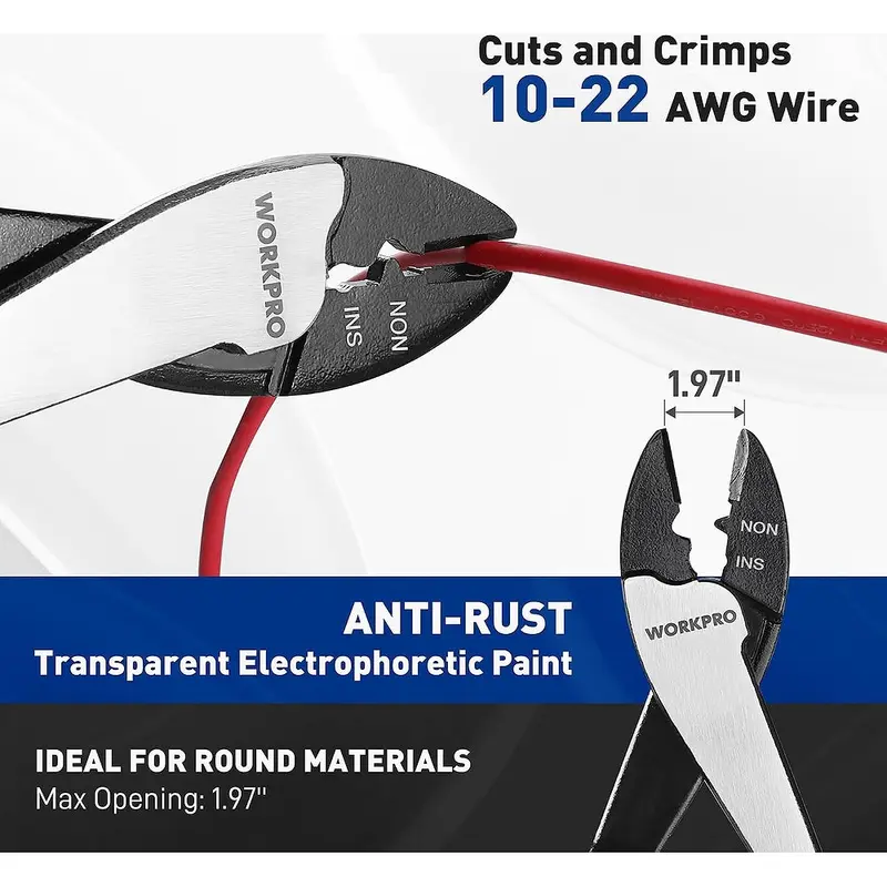 WORKPRO-Drahtschneider/Crimptool, 24 cm, für isolierte und nicht isolierte Anschlüsse und Klemmen (10–22 AWG)