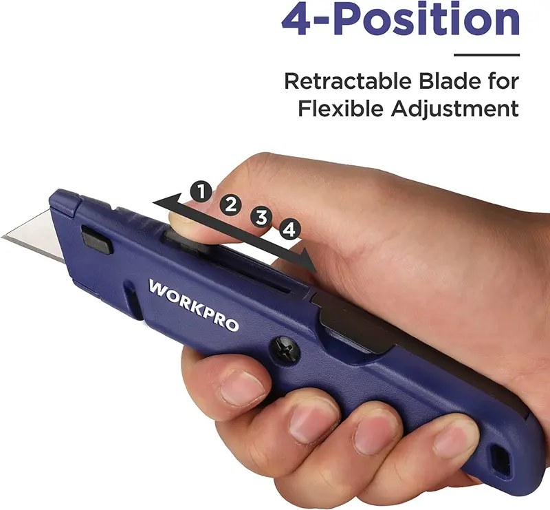 WORKPRO Einziehbare Kartonschneider mit zusätzlichem Klingenfach, schnellaustauschbarer Universalmesser mit Schnur-Schneidfunktion, robustes Aluminium-Rasiermesser mit 16 zusätzlichen SK5-Klingen – 2er-Pack 2