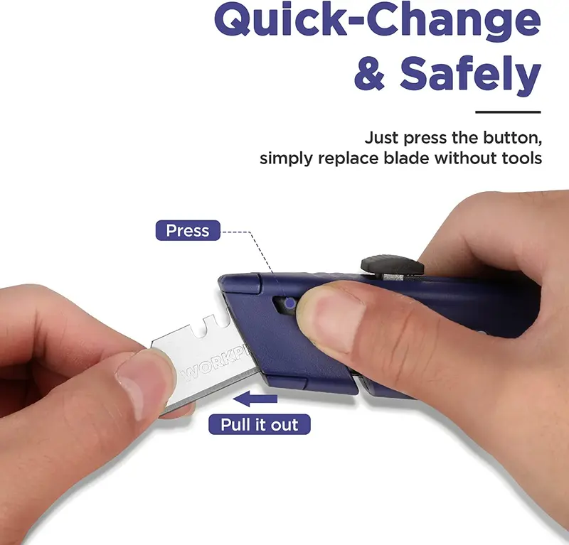 WORKPRO Einziehbare Kartonschneider mit zusätzlichem Klingenfach, schnellaustauschbarer Universalmesser mit Schnur-Schneidfunktion, robustes Aluminium-Rasiermesser mit 16 zusätzlichen SK5-Klingen – 2er-Pack