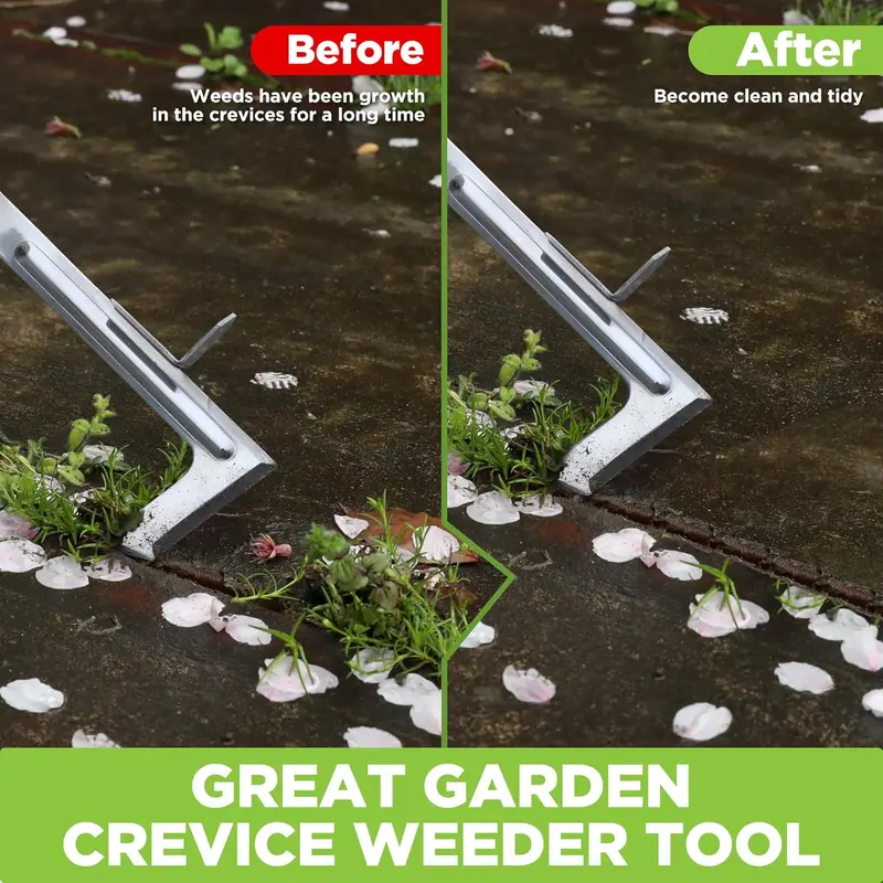 WORKPRO Fugen-Unkrautstecher, 30 cm Edelstahl-Fugenstecher mit Buchenholzgriff, L-förmiger Unkrautentferner für Gehwege, für Garten, Rasen, Hof, Terrasse, Pflasterfugen und Moos – kleines Gartenwerkzeug