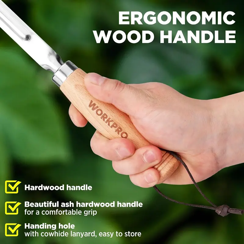 WORKPRO Fugen-Unkrautstecher, 30 cm Edelstahl-Fugenstecher mit Buchenholzgriff, L-förmiger Unkrautentferner für Gehwege, für Garten, Rasen, Hof, Terrasse, Pflasterfugen und Moos – kleines Gartenwerkzeug