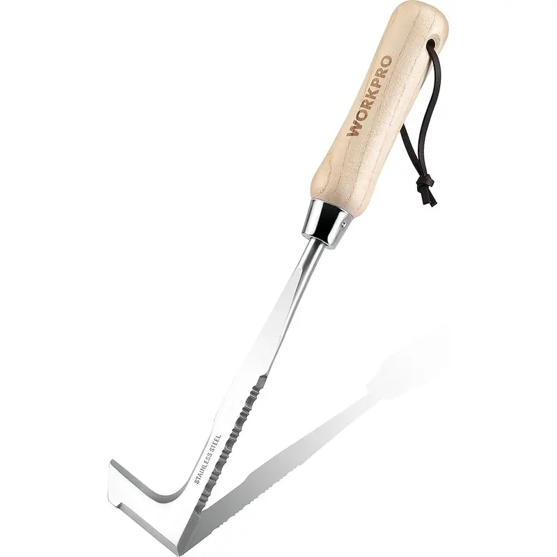WORKPRO Fugen-Unkrautstecher, 30 cm Edelstahl-Fugenstecher mit Eschenholzgriff, L-förmiger Unkrautstecher für Gehwege, Spachtel zum Entfernen von Unkraut, geeignet für Garten, Rasen, Hof, Terrasse, Pflasterung und Moosbekämpfung