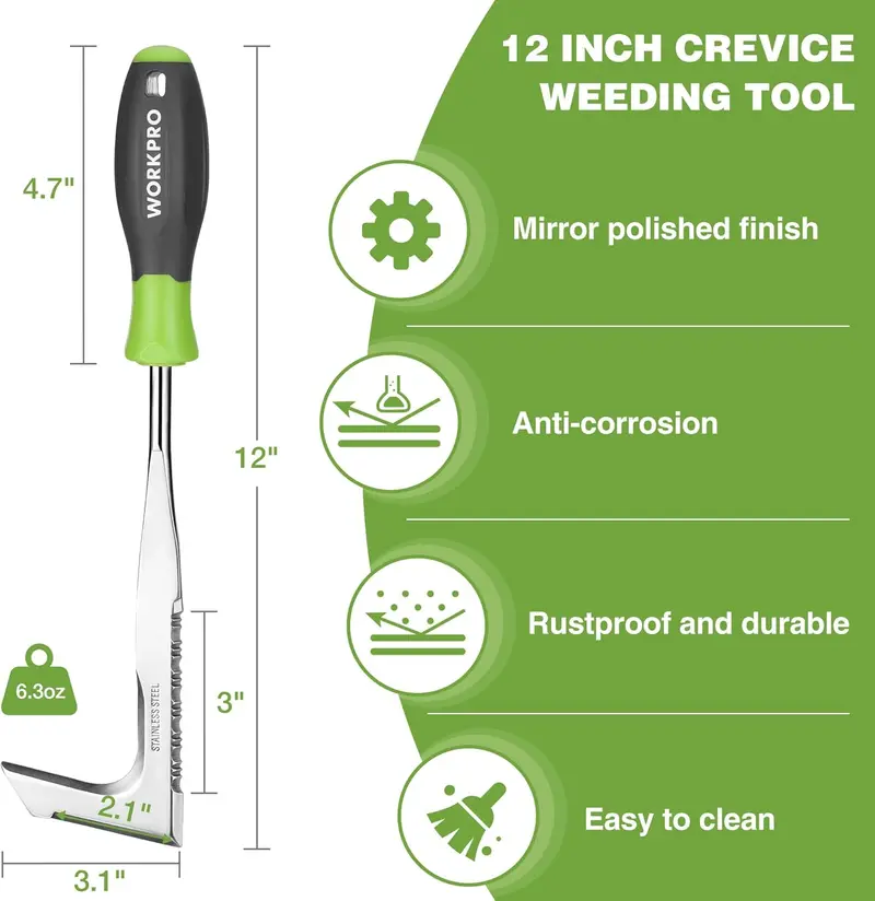 WORKPRO Fugen-Unkrautstecher, 30 cm Edelstahl-Fugenstecher mit weichem Griff, L-förmiger Unkrautstecher für Gehwege, Spatel für Rasen und Unkraut, für Garten, Rasen, Hof, Terrasse, Pflasterung und Moos – Gartenwerkzeug 2