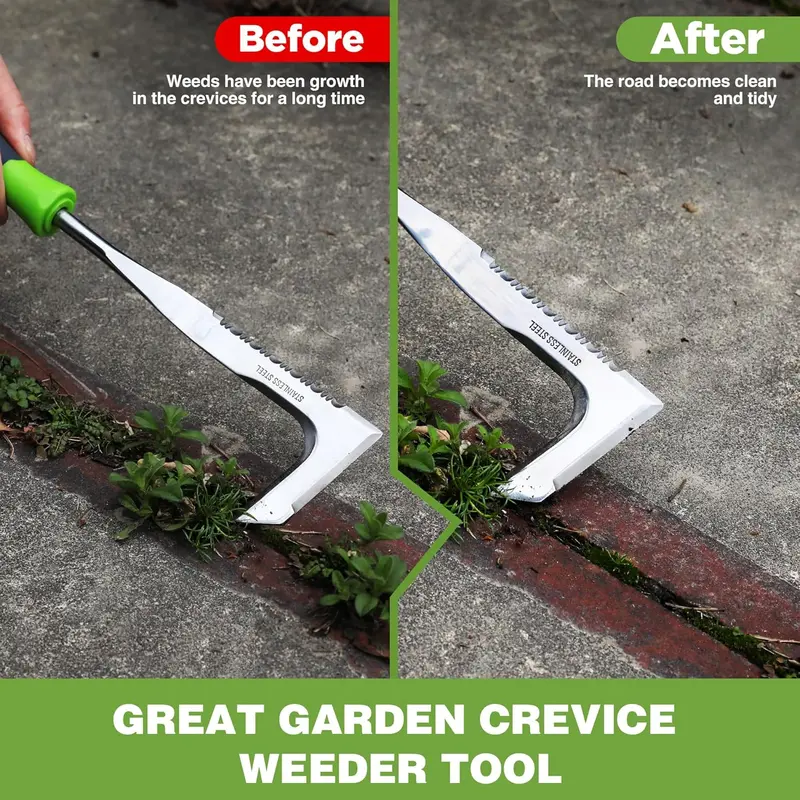 WORKPRO Fugen-Unkrautstecher, 30 cm Edelstahl-Fugenstecher mit weichem Griff, L-förmiger Unkrautstecher für Gehwege, Spatel für Rasen und Unkraut, für Garten, Rasen, Hof, Terrasse, Pflasterung und Moos – Gartenwerkzeug