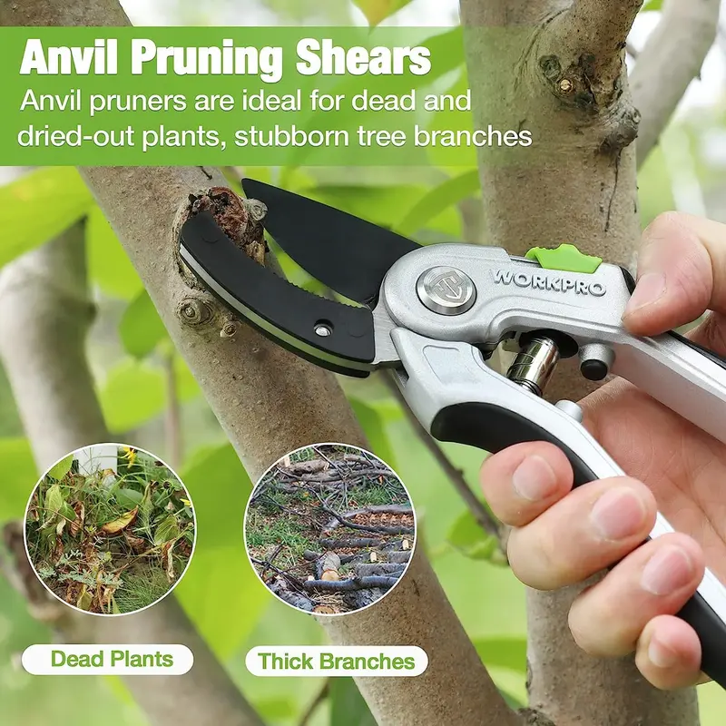 WORKPRO Garten-Steckschere mit Amboss, 20 cm, schwere Gartenschere mit ergonomischem Griff, kraftsparende Handgartenwerkzeuge für dicke, trockene Äste und abgestorbene Pflanzen