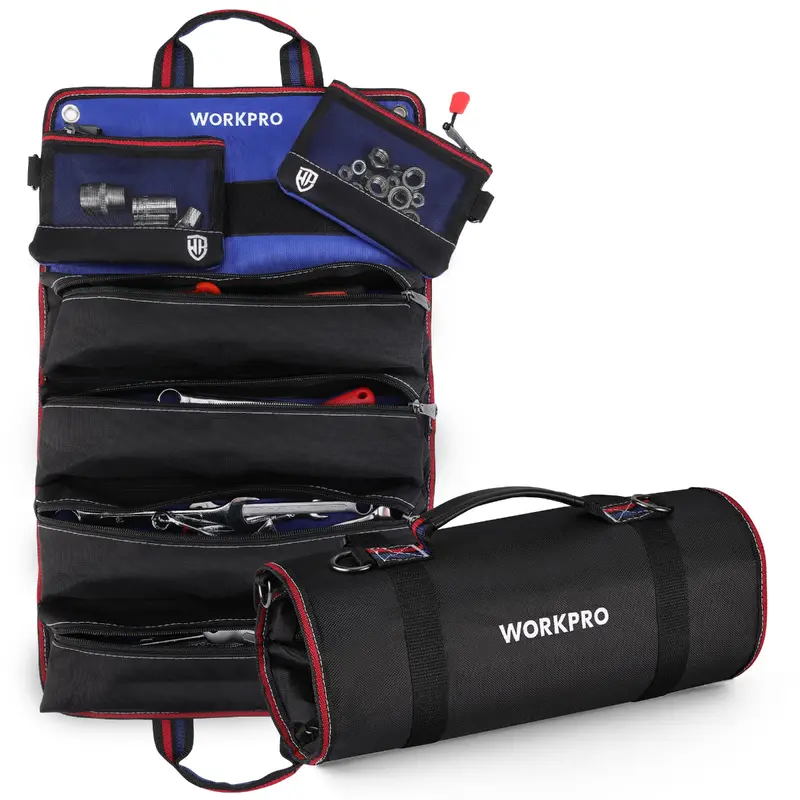 WORKPRO Heavy-Duty-Werkzeugrolltasche mit 6 Fächern und abnehmbaren Werkzeugtaschen