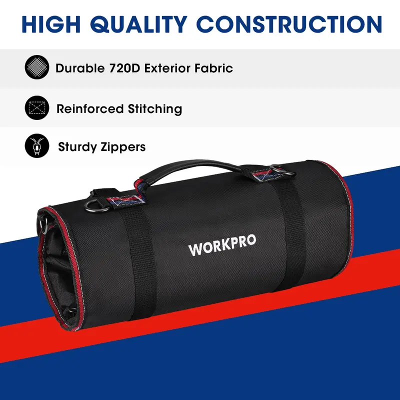 WORKPRO Heavy-Duty-Werkzeugrolltasche mit 6 Fächern und abnehmbaren Werkzeugtaschen 2