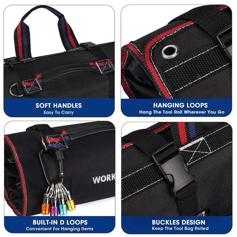 WORKPRO Heavy-Duty-Werkzeugrolltasche mit 6 Fächern und abnehmbaren Werkzeugtaschen