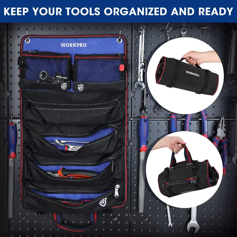 WORKPRO Heavy-Duty-Werkzeugrolltasche mit 6 Fächern und abnehmbaren Werkzeugtaschen