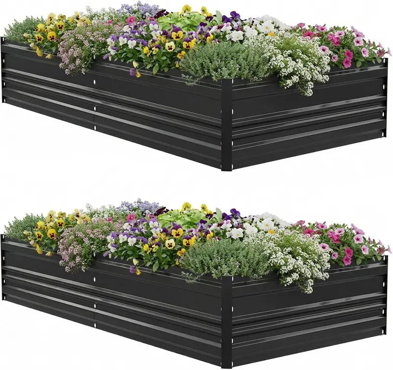 WORKPRO Hochbeet aus verzinktem Metall für den Außenbereich, 7,5 x 4 x 1 ft, schwarz, 2er-Pack