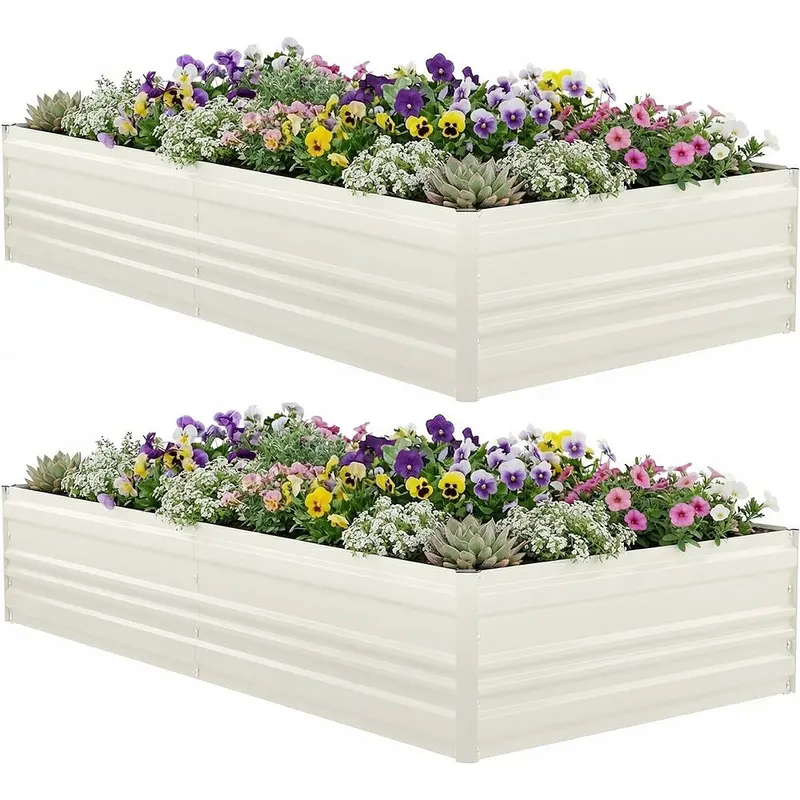 WORKPRO Hochbeet aus verzinktem Metall für den Außenbereich, 7,5 x 4 x 1 ft, weiß, 2er-Pack