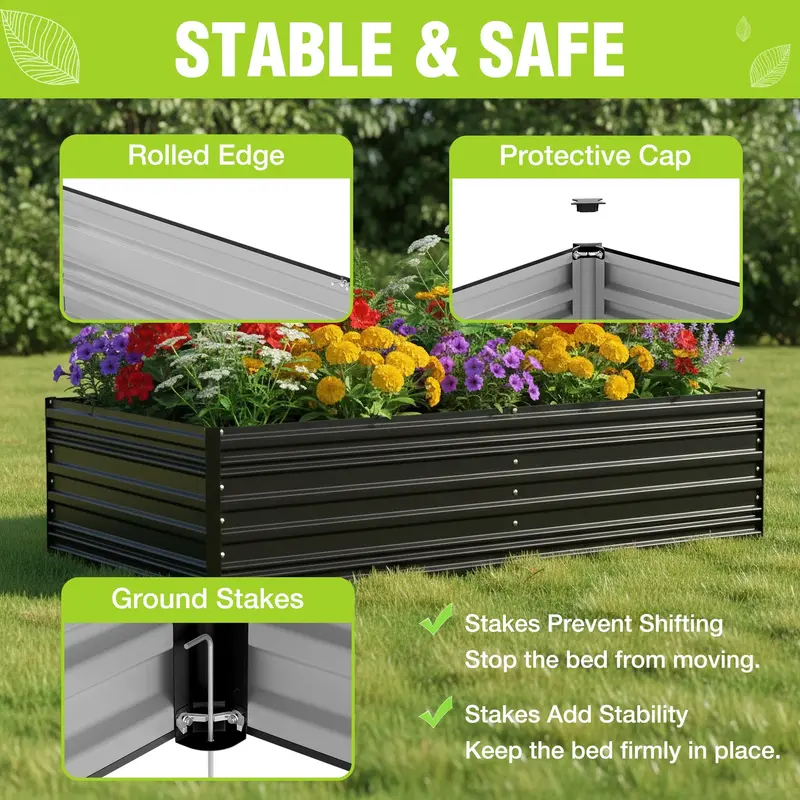 WORKPRO Hochbeet aus verzinktem Metall für den Außenbereich, 7,5 x 4 x 2 ft, schwarz