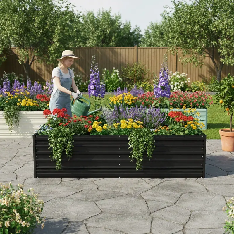 WORKPRO Hochbeet aus verzinktem Metall für den Außenbereich, 7,5 x 4 x 2 ft, schwarz