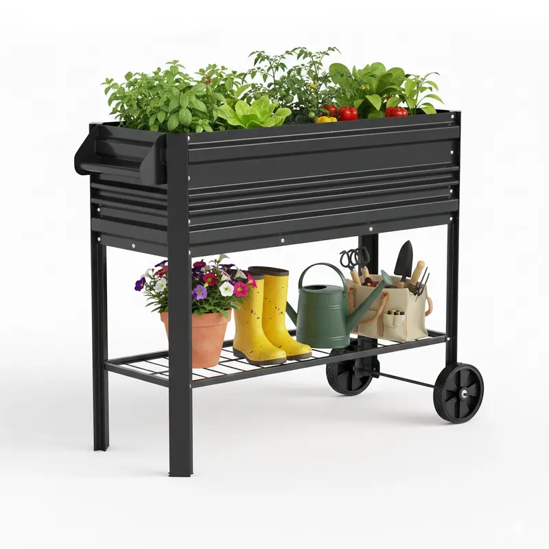 WORKPRO Hochbeet für den Außenbereich, 94 cm, verzinkt, mit Beinen und Rollen, schwarz