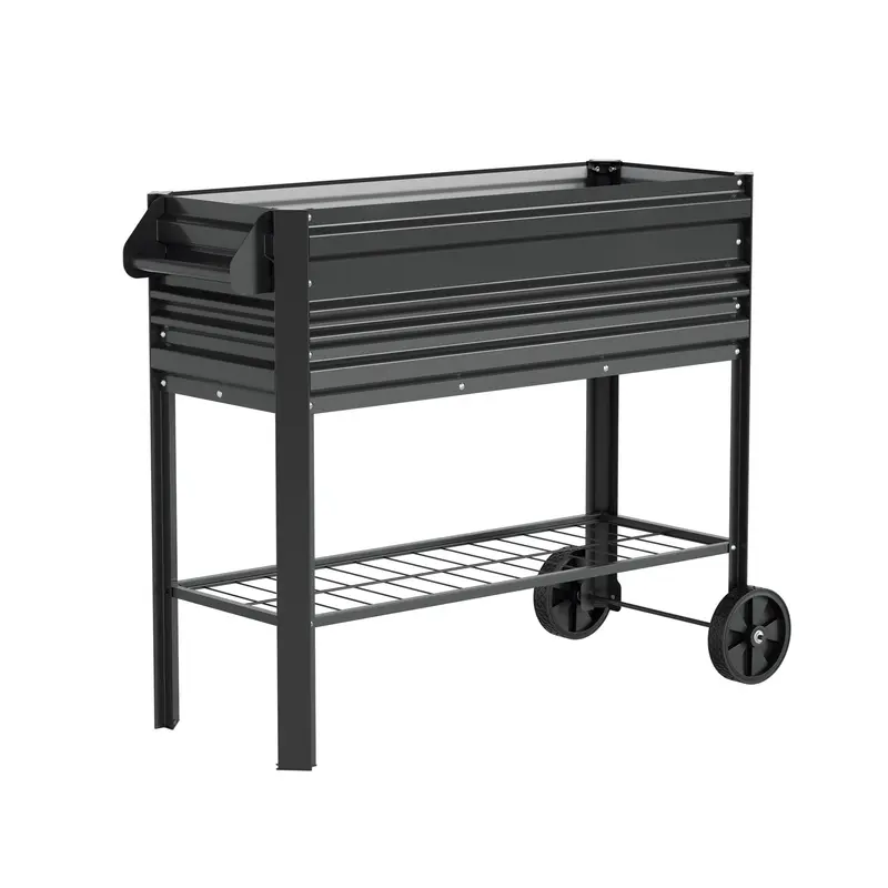 WORKPRO Hochbeet für den Außenbereich, 94 cm, verzinkt, mit Beinen und Rollen, schwarz 2