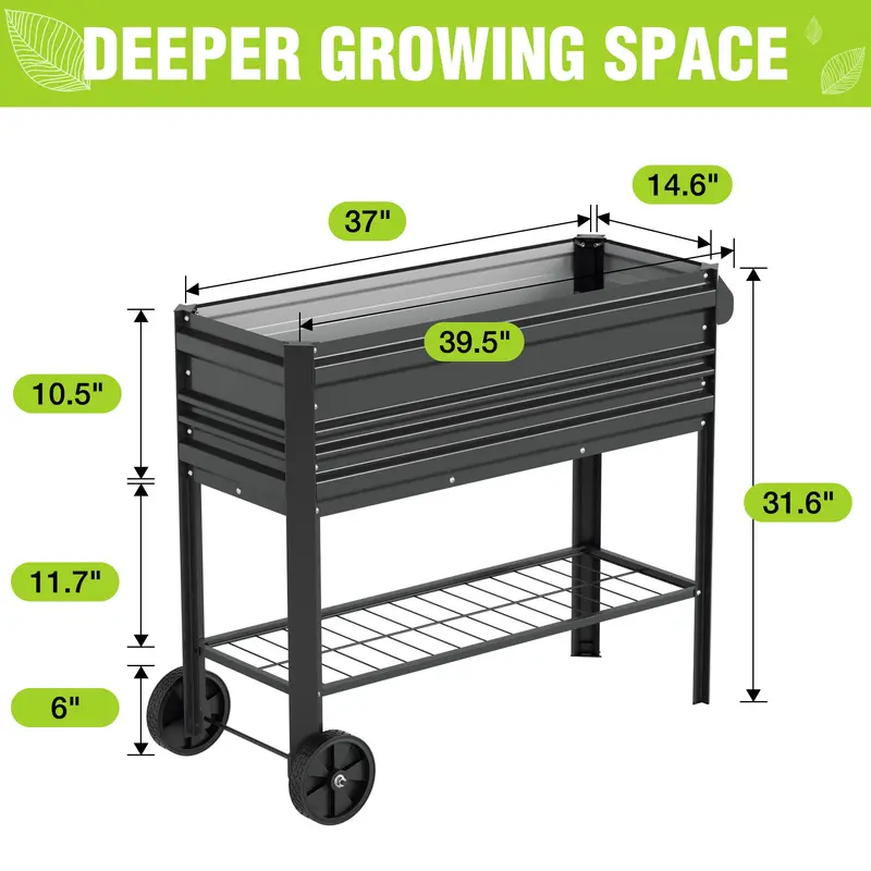 WORKPRO Hochbeet für den Außenbereich, 94 cm, verzinkt, mit Beinen und Rollen, schwarz