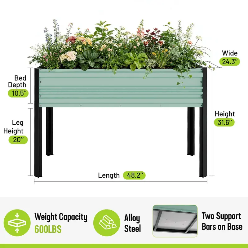 WORKPRO Hochbeet für den Außenbereich, verzinkt, 122 x 61 x 81 cm, mit Beinen – erhöhte Pflanzbox mit 272 kg Tragkraft für Gemüse, Blumen, Kräuter und mehr 2