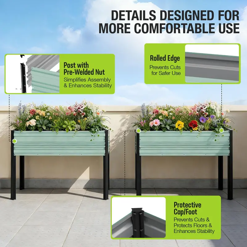 WORKPRO Hochbeet für den Außenbereich, verzinkt, 122 x 61 x 81 cm, mit Beinen – erhöhte Pflanzbox mit 272 kg Tragkraft für Gemüse, Blumen, Kräuter und mehr