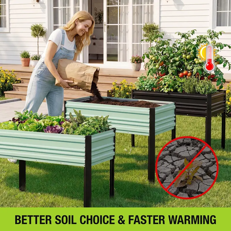 WORKPRO Hochbeet für den Außenbereich, verzinkt, 122 x 61 x 81 cm, mit Beinen – erhöhte Pflanzbox mit 272 kg Tragkraft für Gemüse, Blumen, Kräuter und mehr