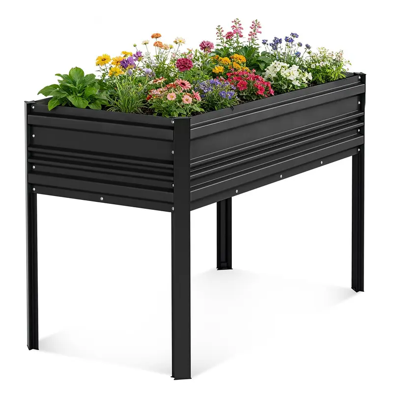 WORKPRO Hochbeet für den Außenbereich, verzinkt, 122 x 61 x 81 cm, mit Beinen – erhöhte Pflanzbox mit 272 kg Tragkraft für Gemüse, Blumen und Kräuter, schwarz