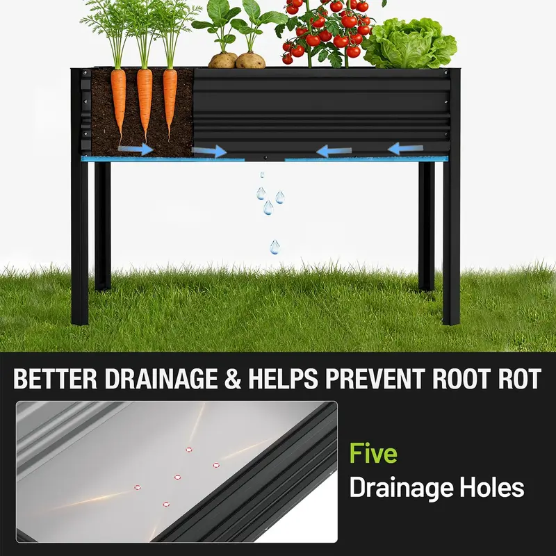 WORKPRO Hochbeet für den Außenbereich, verzinkt, 122 x 61 x 81 cm, mit Beinen – erhöhte Pflanzbox mit 272 kg Tragkraft für Gemüse, Blumen und Kräuter, schwarz