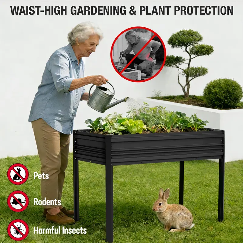 WORKPRO Hochbeet für den Außenbereich, verzinkt, 122 x 61 x 81 cm, mit Beinen – erhöhte Pflanzbox mit 272 kg Tragkraft für Gemüse, Blumen und Kräuter, schwarz