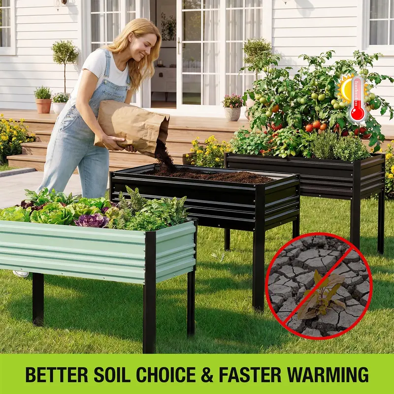 WORKPRO Hochbeet für den Außenbereich, verzinkt, 122 x 61 x 81 cm, mit Beinen – erhöhte Pflanzbox mit 272 kg Tragkraft für Gemüse, Blumen und Kräuter, schwarz