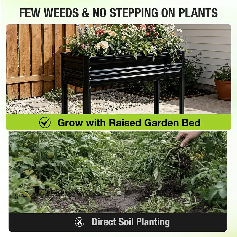 WORKPRO Hochbeet für den Außenbereich, verzinkt, 122 x 61 x 81 cm, mit Beinen – erhöhte Pflanzbox mit 272 kg Tragkraft für Gemüse, Blumen und Kräuter, schwarz