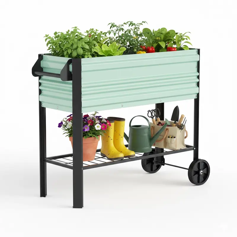 WORKPRO Hochbeet für den Außenbereich, verzinkt, 94 cm, mit Beinen und Rollen, grün