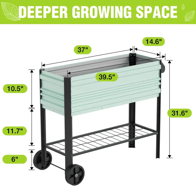 WORKPRO Hochbeet für den Außenbereich, verzinkt, 94 cm, mit Beinen und Rollen, grün