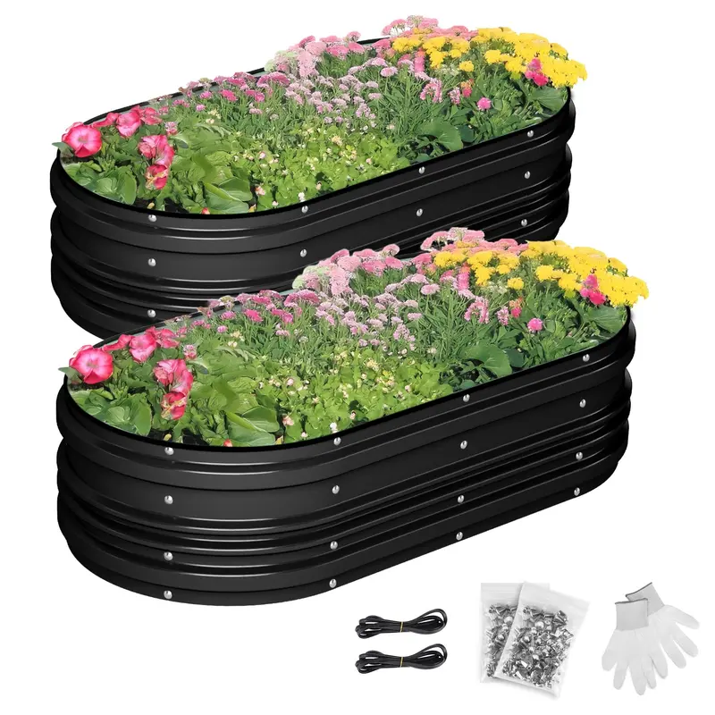 WORKPRO Hochbeet-Set aus verzinktem Stahl, 4 x 2 x 1 ft, Rost- und Korrosionsschutz, einfache Montage, sichere Kanten, ideal für Gemüse und Blumen, schwarz, 2 Stück