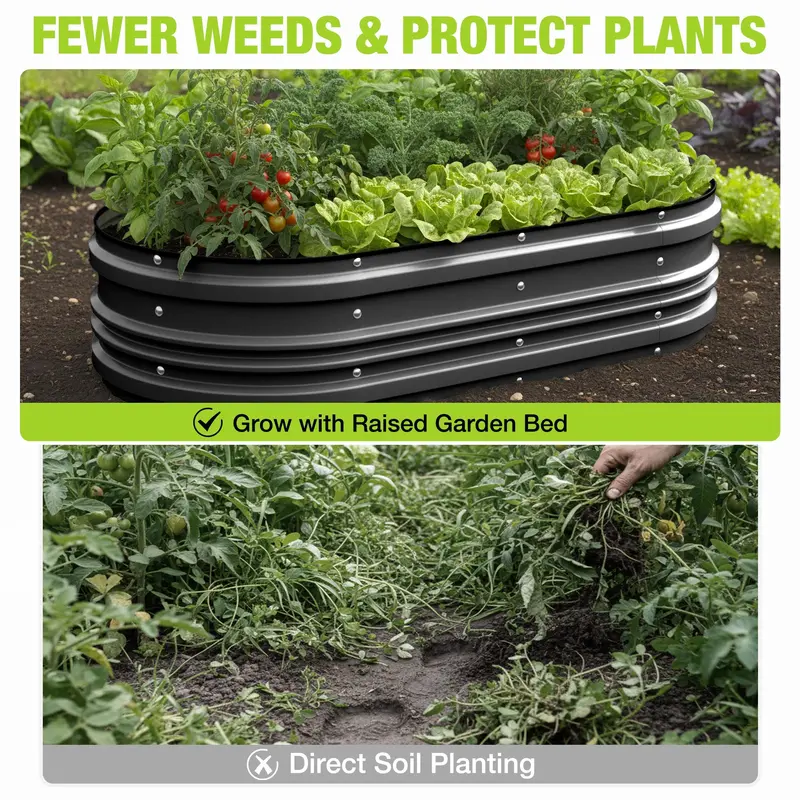 WORKPRO Hochbeet-Set aus verzinktem Stahl, 4 x 2 x 1 ft, Rost- und Korrosionsschutz, einfache Montage, sichere Kanten, ideal für Gemüse und Blumen, schwarz, 2 Stück