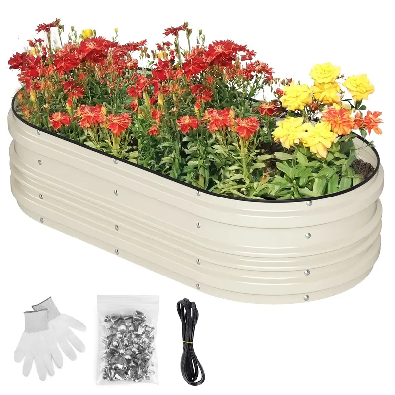 WORKPRO Hochbeet-Set aus verzinktem Stahl, 4 x 2 x 1 ft, Rost- und Korrosionsschutz, einfache Montage, sichere Kanten, ideal für Gemüse und Blumen, weiß, 1 Stück