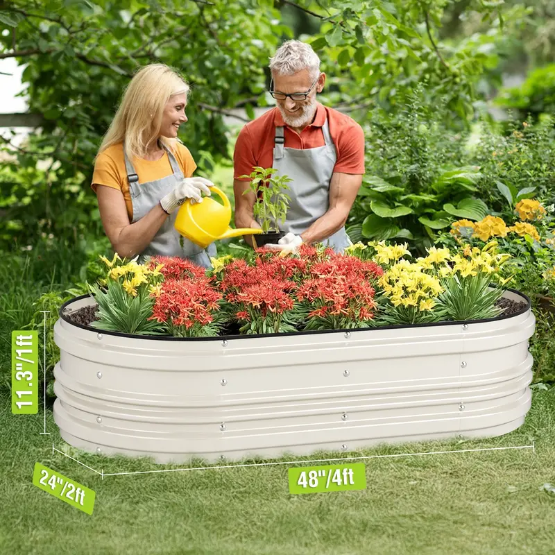 WORKPRO Hochbeet-Set aus verzinktem Stahl, 4 x 2 x 1 ft, Rost- und Korrosionsschutz, einfache Montage, sichere Kanten, ideal für Gemüse und Blumen, weiß, 1 Stück