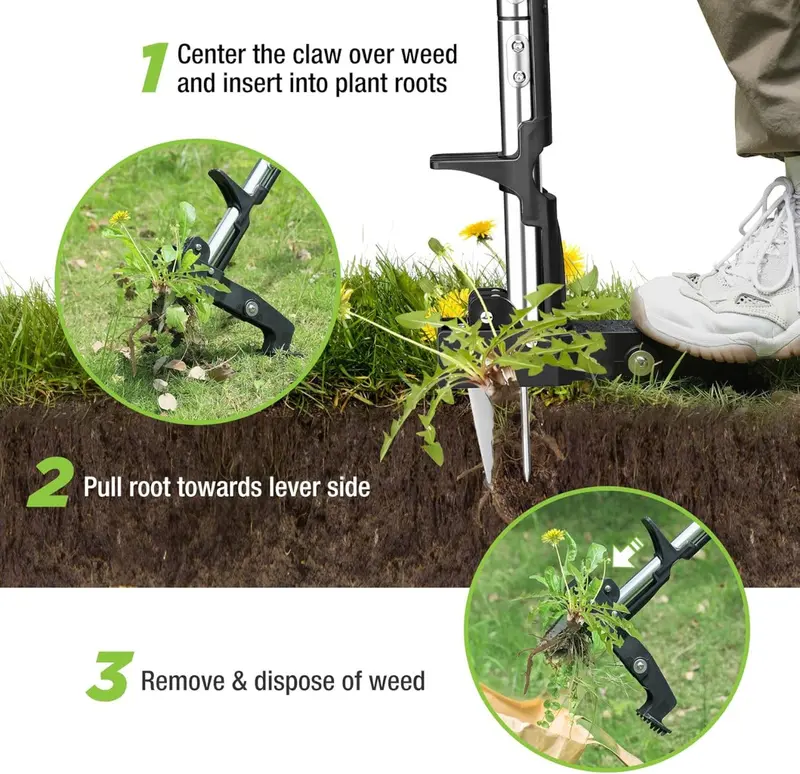WORKPRO Hochleistungs-Wurzelentferner, Stehender Unkrautentferner für den Garten mit ergonomischem 100 cm langem Griff, Stahlkopf mit 4 Zinken und klappbarem Fußpedal