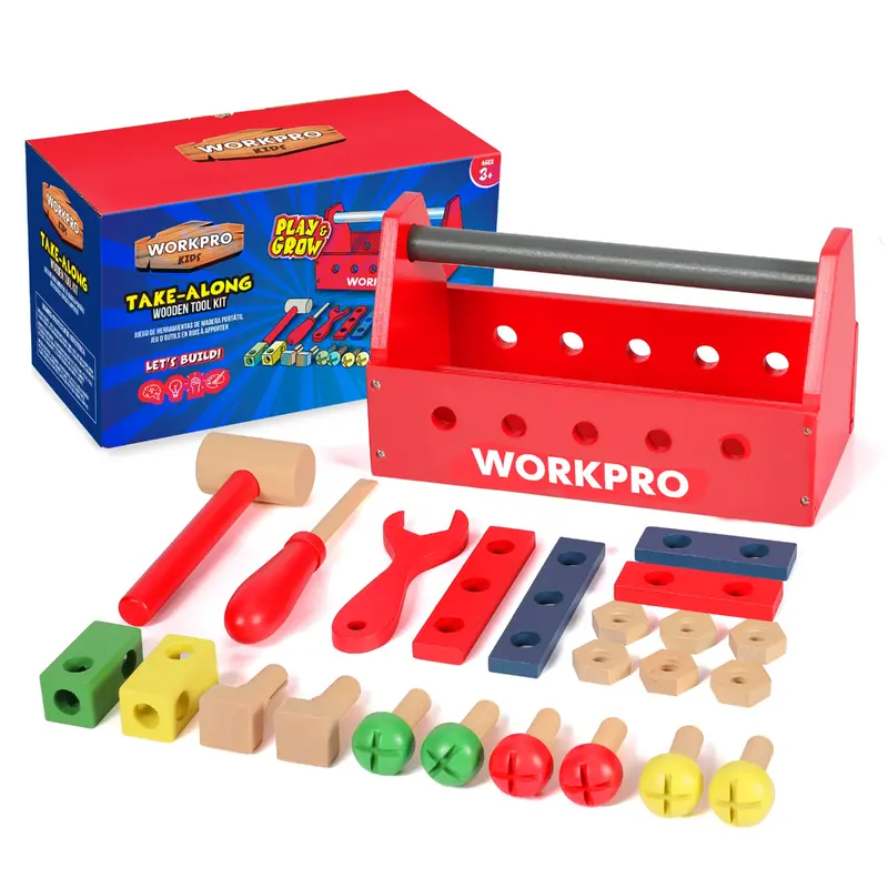 WORKPRO Holz-Bauspielzeug-Set mit 24 / 43 / 70 Teilen – tolles Geschenk für Kleinkinder ab 3 Jahren