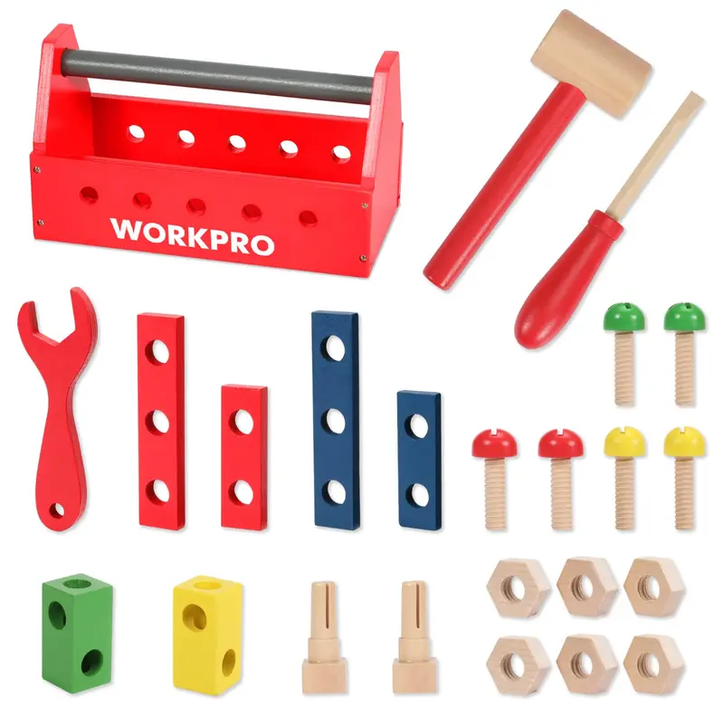WORKPRO Holz-Bauspielzeug-Set mit 24 / 43 / 70 Teilen – tolles Geschenk für Kleinkinder ab 3 Jahren 2