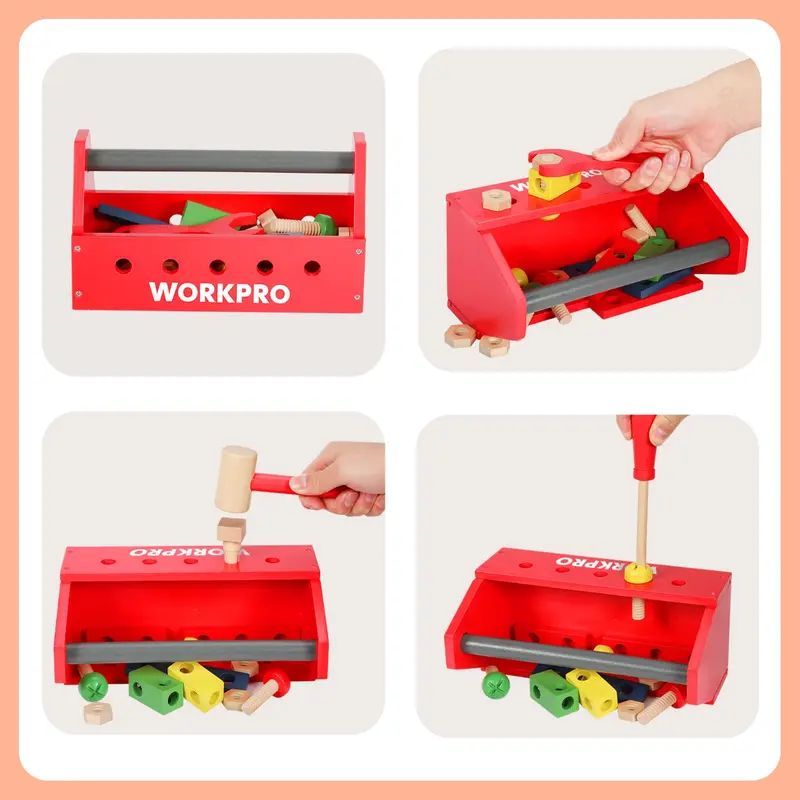 WORKPRO Holz-Bauspielzeug-Set mit 24 / 43 / 70 Teilen – tolles Geschenk für Kleinkinder ab 3 Jahren