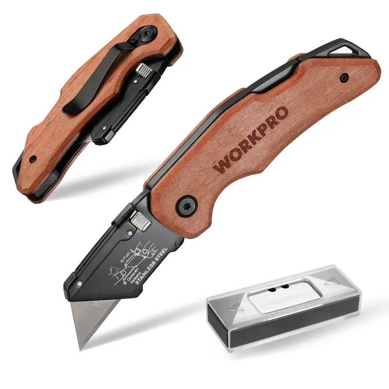 WORKPRO Klappbarer Allzweckmesser mit Holzgriff – Hochleistungsmodell