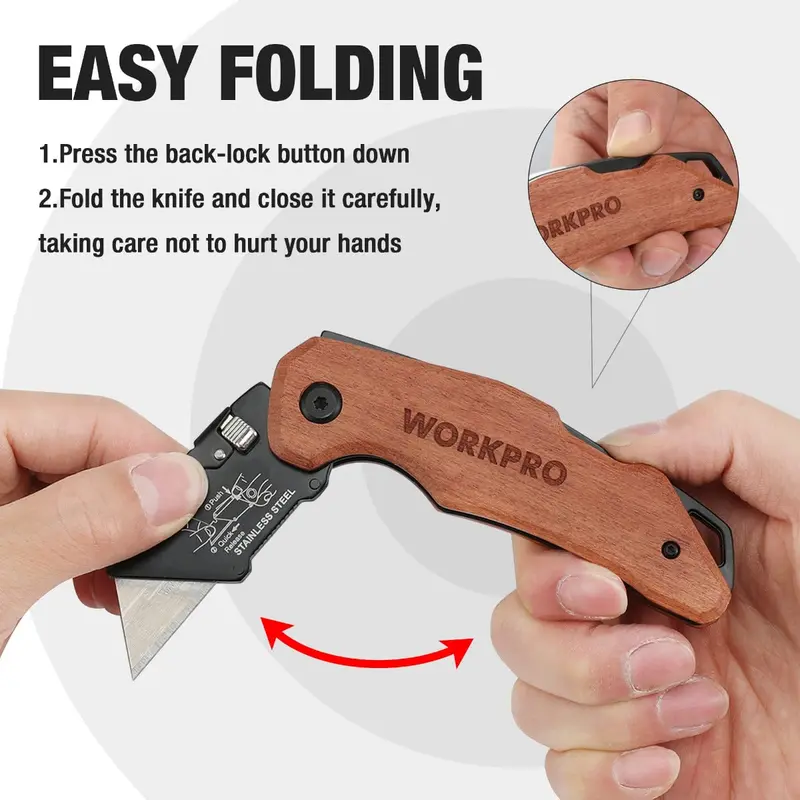 WORKPRO Klappbarer Allzweckmesser mit Holzgriff – Hochleistungsmodell